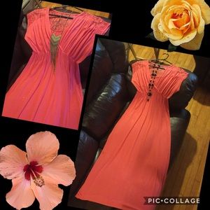 Coral pink long maxi dress plus size 14-18 long